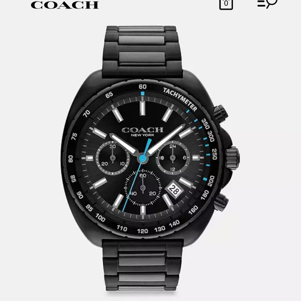 New Men’s Coach Watch Charter Chronograph Black IP Stainless Steel